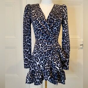 Alberto Audenino Italy Designer Leopard Print Long Sleeve Dress XS Structured